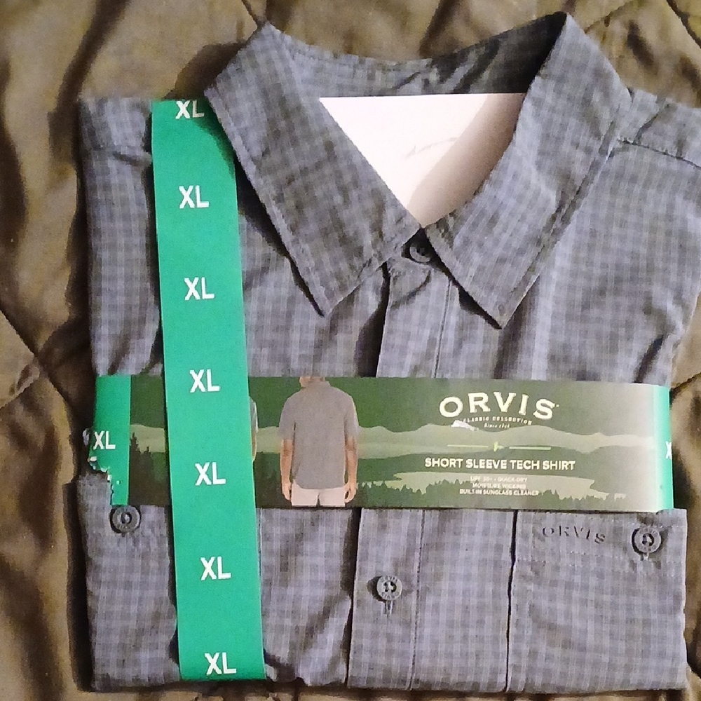Orvis Green Checkered  Short Sleeve Tech Shirt XL